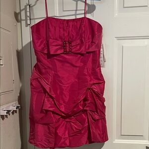 Strapless Hot Pink Party Dress with Bow Accent
